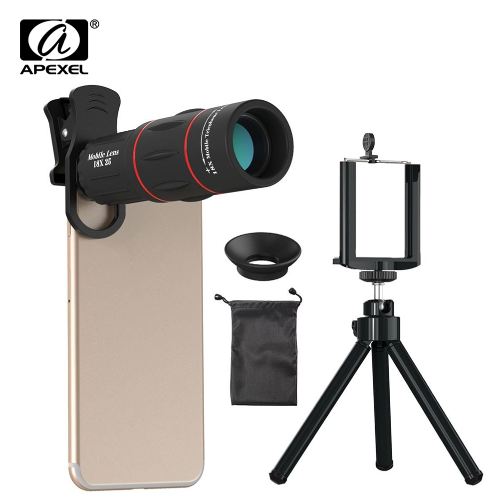 Apexel-キャンプ,狩猟,スポーツ用の単眼ズームレンズ,携帯電話,iphone,samsungスマートフォン用の18倍望遠鏡レンズ
