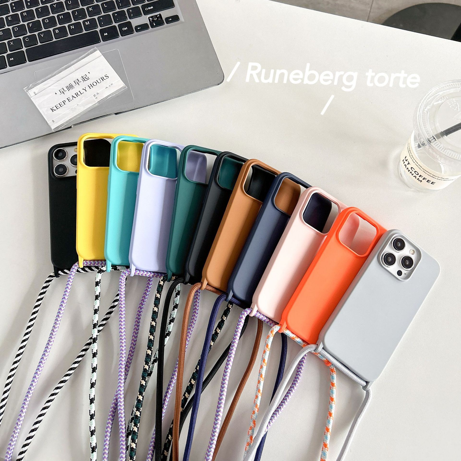 Correa de Cuello, Cordón Cruzado, Funda de Silicona Líquida para iPhone 16 Pro, 15, 14, 13 Pro Max, 12, 12mini, 7, 8 Plus