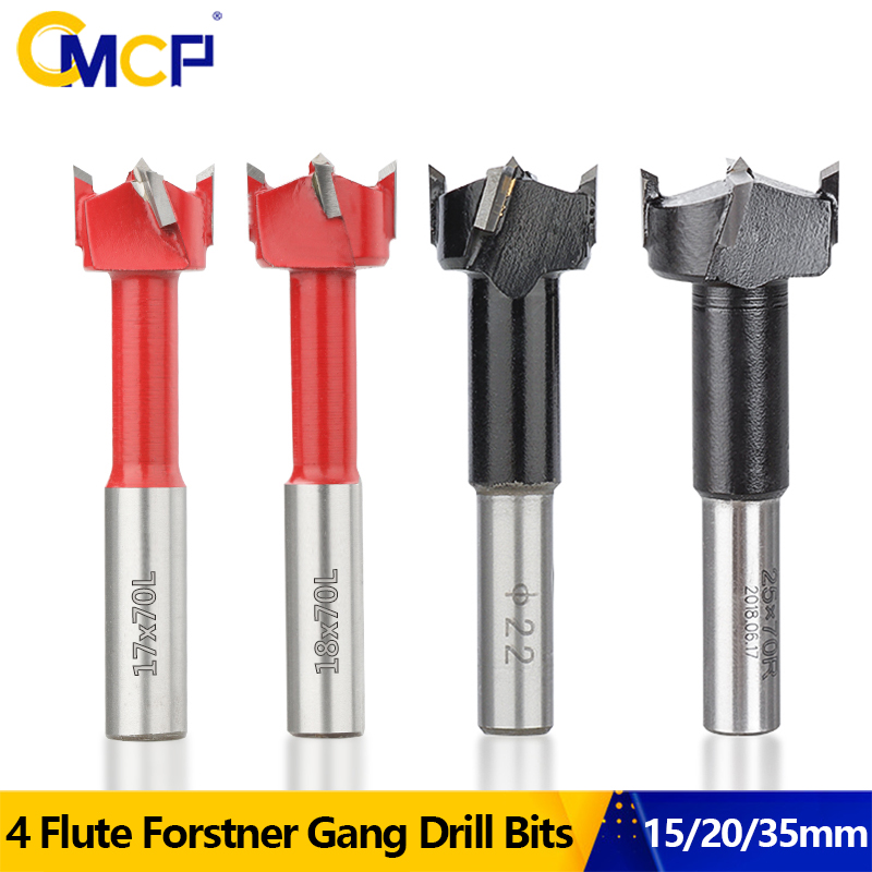 CMCP-Forstner Foret à bois en carbure, mèche de toupie, alliage, ouvre-trou, calcul, travail, outils de coupe, 4 cannelures, 15mm, 20mm, 35mm