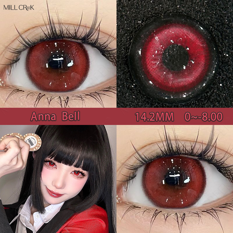 Mill Creek 1 par Venta caliente Cosplay lentes de contacto de Color para ojos lentes rojos grado 0 a -8,00 Anime belleza pupila envío rápido