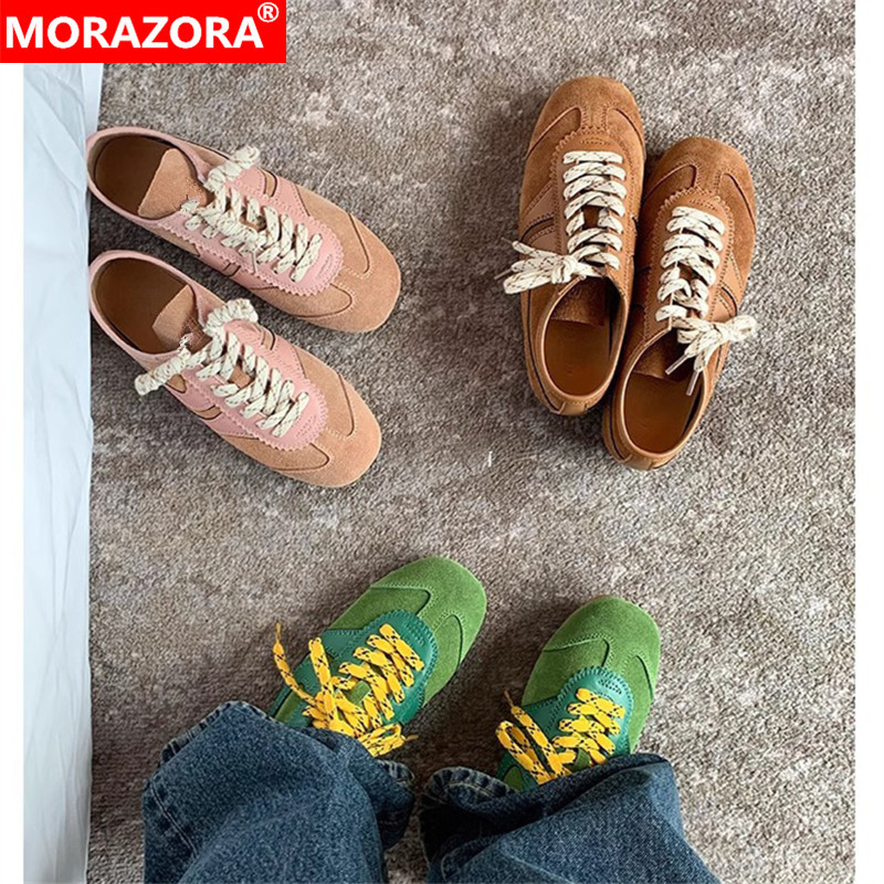 MORAZORA, 12 цветов, кроссовки из натуральной кожи, женские туфли на плоской подошве, модная повседневная обувь на шнуровке, весенне-летние туфли на плоской подошве