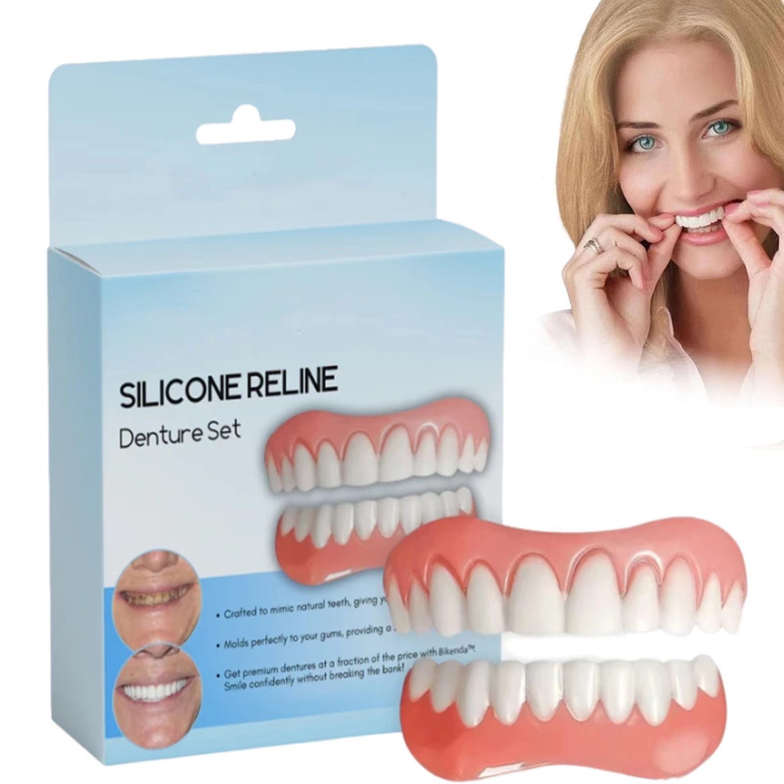 Nuevo kit de silicona para dentaduras postizas, revestimientos de silicona suaves para dentaduras, kit de dentaduras postizas blandas, juego de dientes superiores e inferiores, fácil de usar, para ortodoncia.