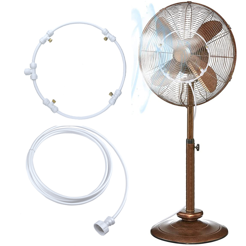 Sistema di nebulizzazione ad anello per ventilatore da 1/4 di pollice con ugelli in ottone e adattatore per rubinetto, anello per ventilatore in PE