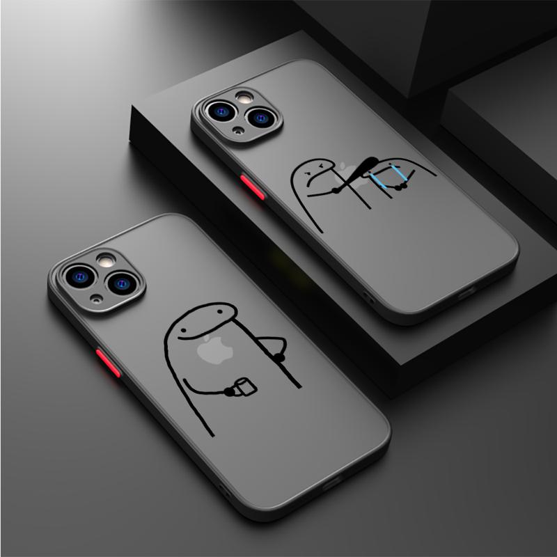Funda divertida de dibujos animados para iPhone, carcasa negra mate para iPhone 15, 11, 14, 13, 12 Pro, 7, XR, X, XS, Max, 8 Plus, 6, 6S, SE, 2022, 15Pro