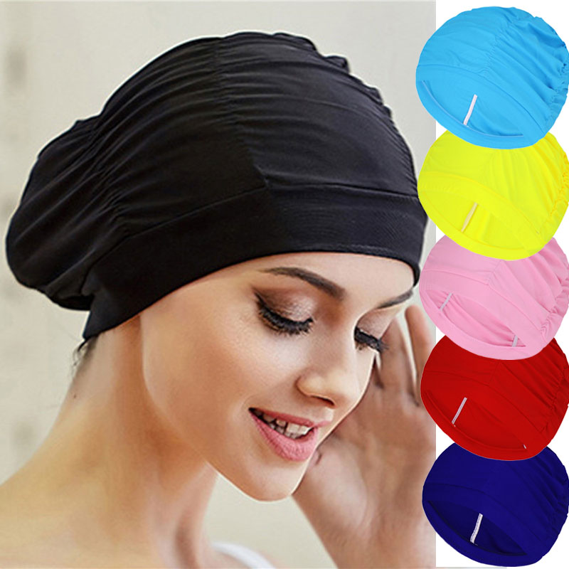 Chapéu de natação feminino unissex meninas cabelo longo touca de natação estiramento cortina tamanho livre piscina esporte elástico náilon turbante