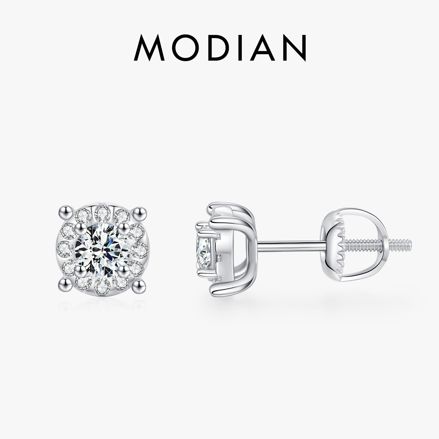 MODIAN D Colore Moissanite Orecchini a bottone Taglio rotondo Lab creato con diamanti Argento sterling 925 Gioielli da sposa in argento per le donne Regali