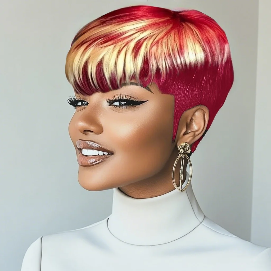 Pixie Cut Wigs For Women Brazilian Human Hair 99J Red 613 Short Wig With Bangs Layered Pixie Cut Wigs Full Machine Made Wig