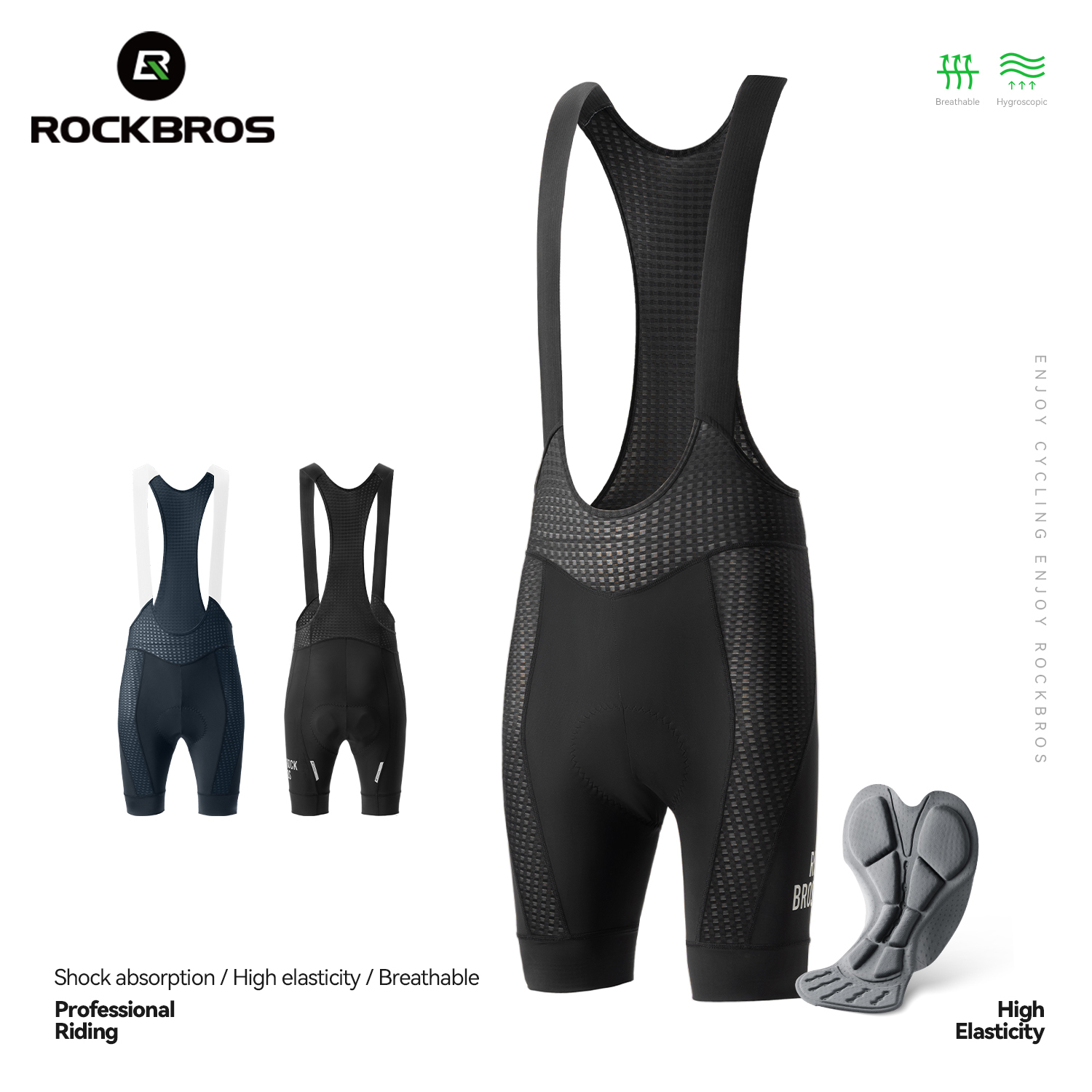 ROCKBROS Pantalones cortos con pechera para ciclismo de verano pantalones cortos transpirables ligeros de alta elasticidad almoh