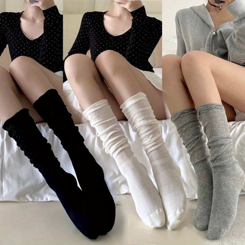 3 pares de calcetines finos hasta la rodilla para mujer: diseño de punta de burbuja, estilo ballet transpirable, calcetines JK de uso diario
