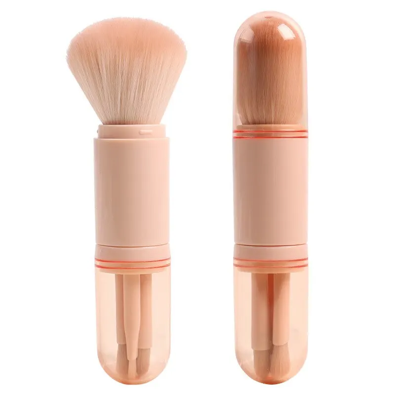 4in1 reismake-upborstelset Intrekbare Kabuki-borstel en 3 kleine borstels voor oog met zachte bistels Klein draagbaar voor touch-up