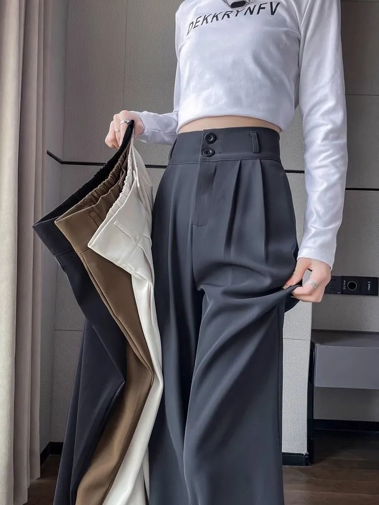 Koreanische Hohe Taille Breite Bein Hosen Weibliche Herbst Sommer Beiläufige Lose Büro Dame Anzug Hosen Mode Baggy Outwear Kleidung