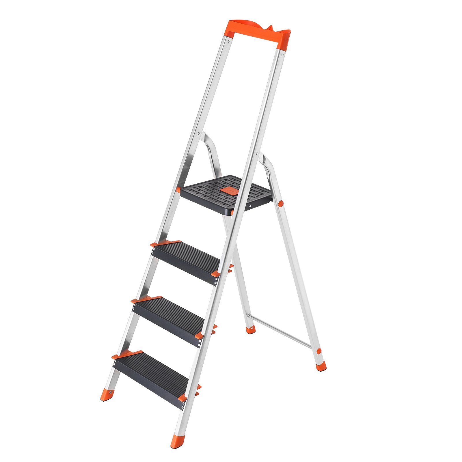 SONGMICS Leiter mit 4 Stufen, Aluleiter, 12 cm breite Stufen mit Riffelung, Anti-Rutsch-Füße