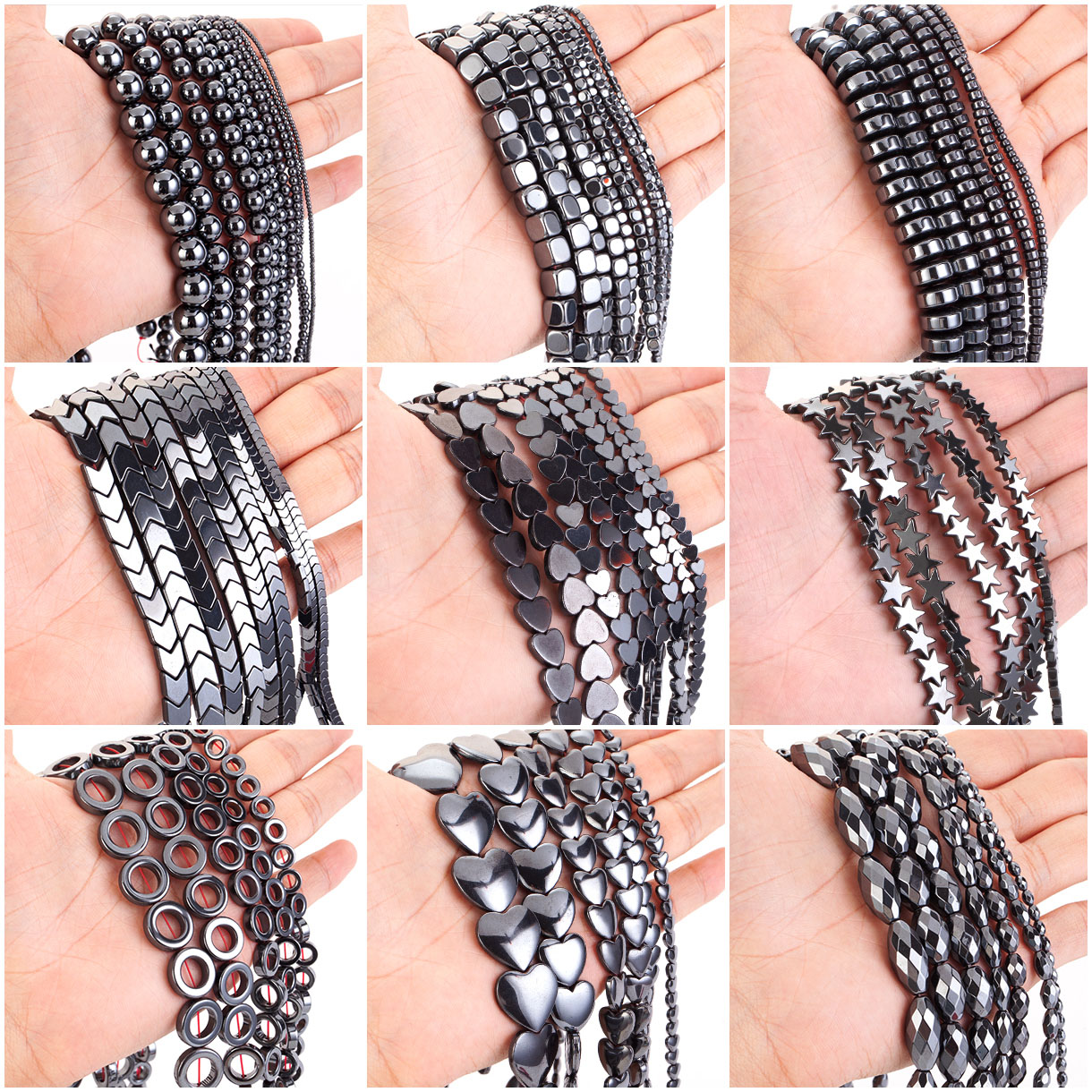 Perles en pierre d'hématite naturelle, étoile, cœur, flèche, cylindre, forme croisée, perles d'espacement pour la fabrication de bijoux, Bracelets à breloques à faire soi-même