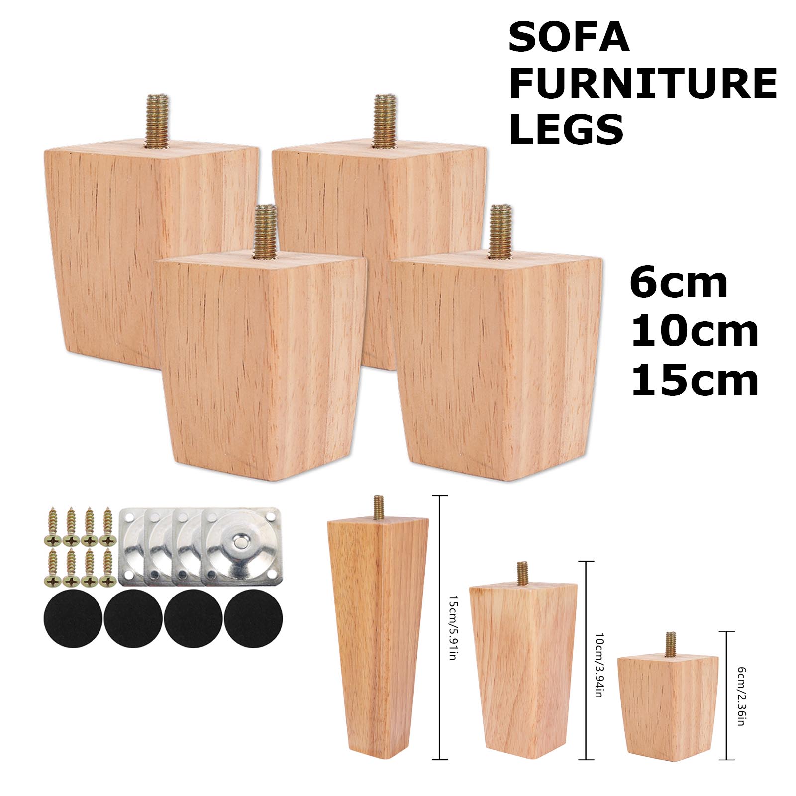 4 Uds patas cuadradas para muebles 6/10/15cm patas para muebles de madera maciza cama sofá mesa patas silla pies de repuesto para sofá gabinete