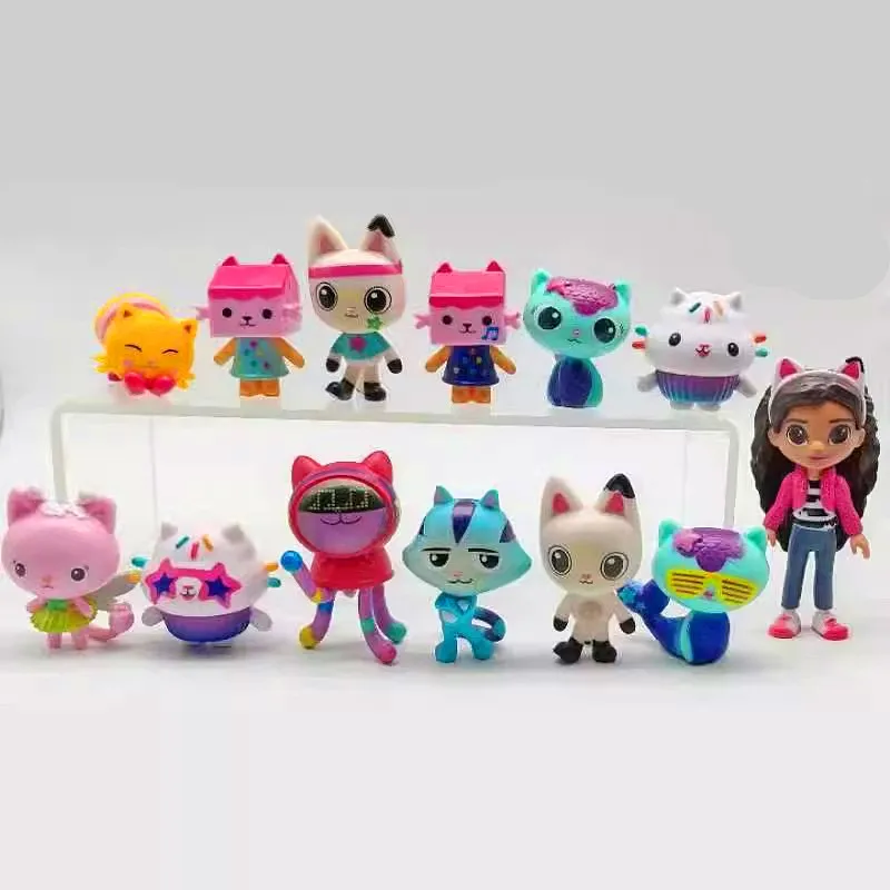 Gabby Dollhouse PVC Figure Toy para Crianças, Mercat Desenhos Animados, Bichos De Pelúcia, Carro Sorridente, Cat Hug, Gaby Girl Dolls, Presentes de Aniversário, 13Pcs, Conjunto