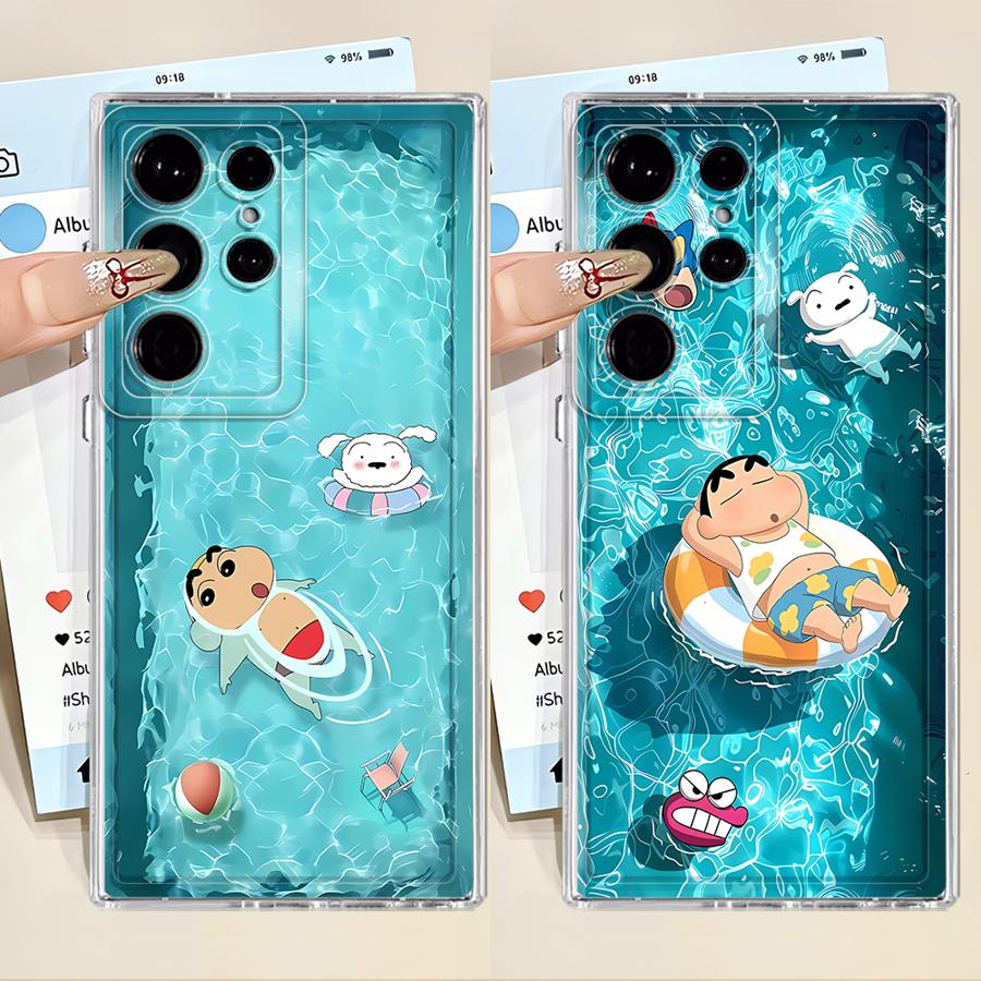 Coque pour Samsung Galaxy S25 Edge S24 S22 FE S21 S23 Ultra S20 Plus S26 Note 20 Ultra 10, housse de téléphone mignonne, crayons Shinchan
