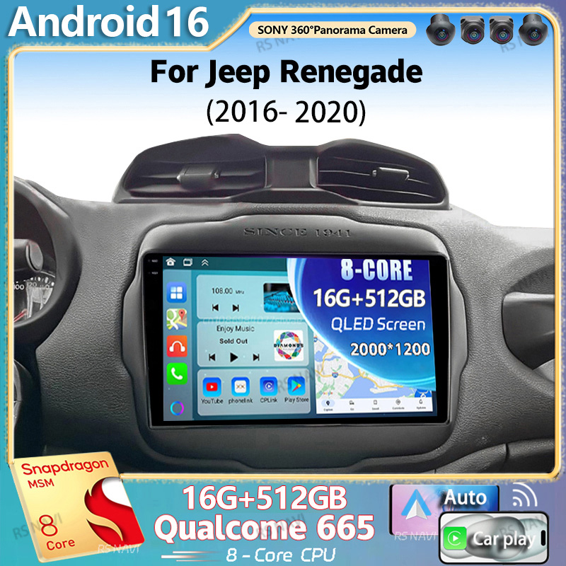 Android 16 สำหรับรถ Jeep Renegade ปี 2016 - 2020 วิทยุติดรถยนต์ Android 2K QLED เครื่องเล่นมัลติมีเดีย วิดีโอ GPS AI Voice CarPlay 4G สเตอริโอ