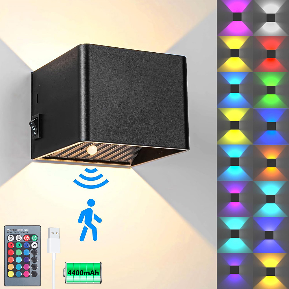 LED-Wandleuchte mit Fernbedienung, dimmbar, RGB-Lampe, nach oben und unten, Wandhalterung, wiederaufladbarer Akku, kabelloses Licht, Heimdekoration