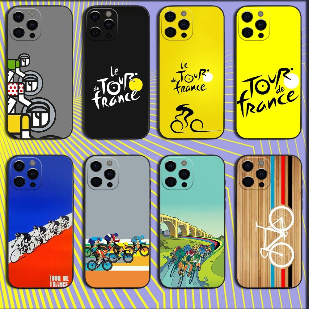 Coque De téléphone T-Tour De France pour iPhone 16,15,14,13,12,11,Pro,X,XS,Max,XR,Plus,Mini, coque noire souple