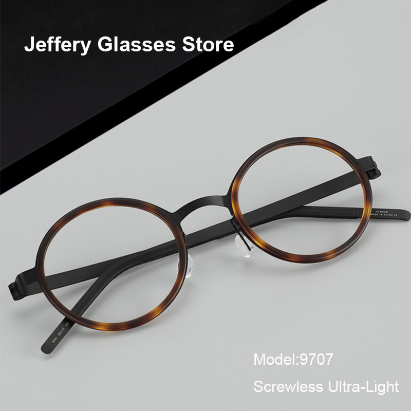 2024 lunettes rondes faites à la main cadre danemark ultraléger acétate titane hommes femmes mode lunettes sans vis Design Gafas 9707
