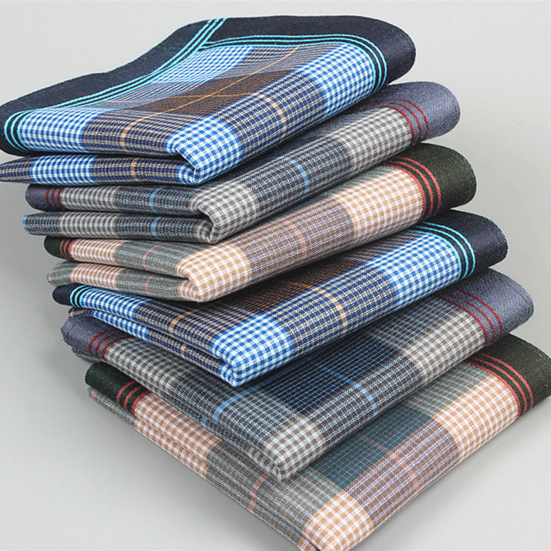 6 pièces mouchoirs classiques Vintage hommes Plaid poche carré coton mouchoir rayé Hankies poche carrée pour hommes