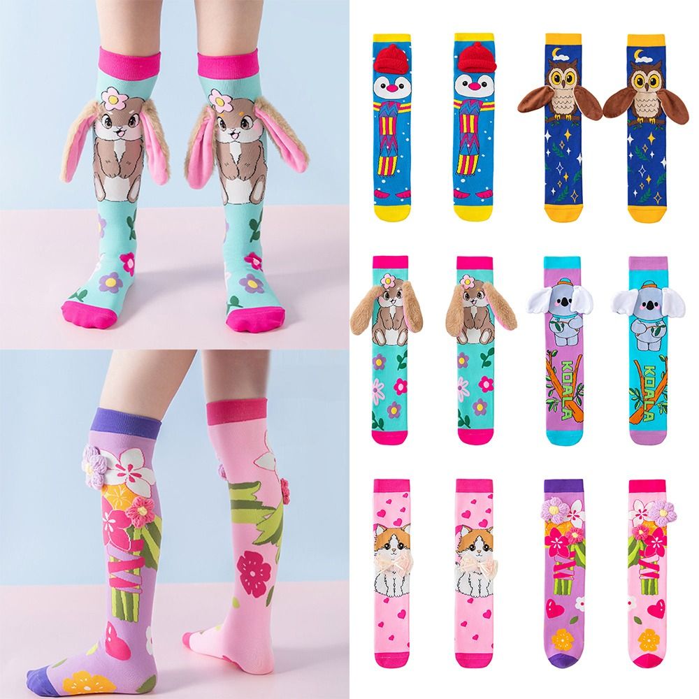 New Cartoon Knee Socks Penguin No Heel Long Socks Breathable Koala 3D Kids Socks
