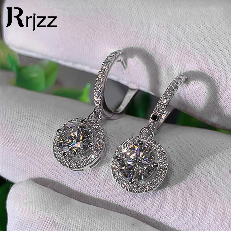 Orecchini Pendenti Rrjzz con Moissanite Taglio Rotondo 1CT D VVS1, Certificati GRA, Placcati in Oro 14k, Orecchini a Cerchio con Halo per Gioielleria Femminile