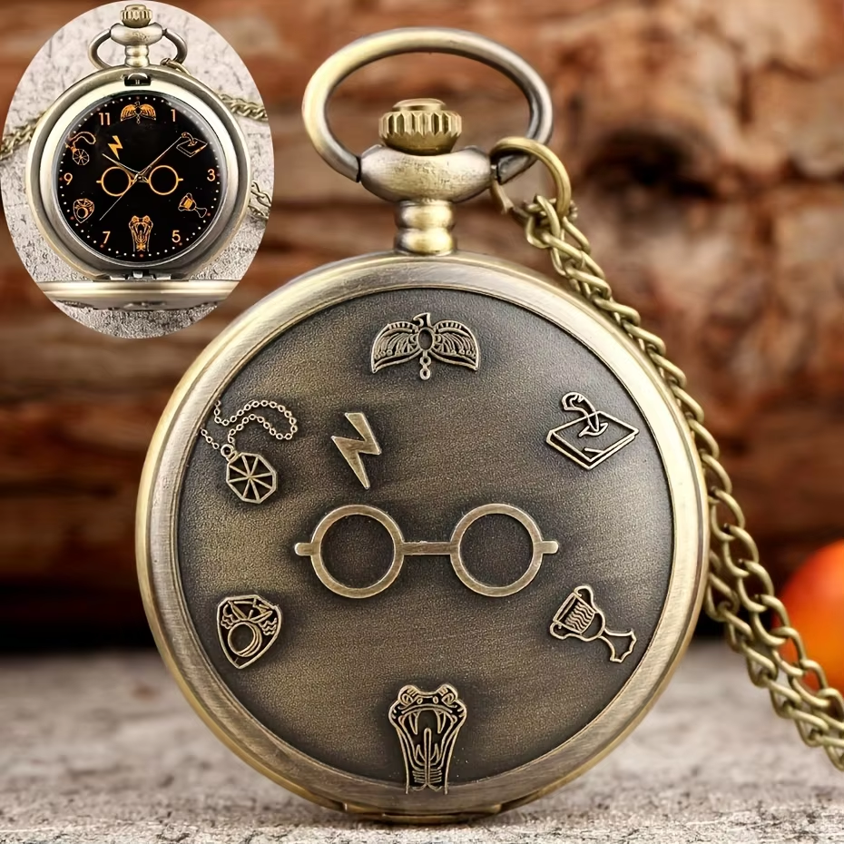 Relógio de bolso retrô de 1 peça, relógio de bolso com óculos moderno e moderno, relógio de quartzo, relógio de desenho animado
