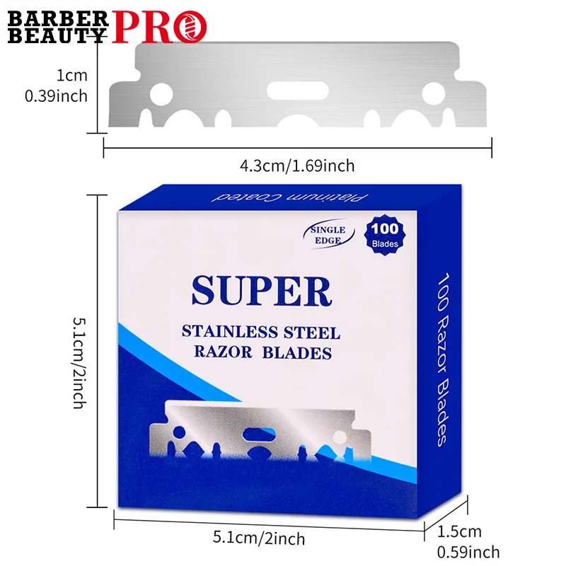 10/100PCS Single-sided Razor Blades Men's Safety Shaver Stainless Steel Manual Razor Blade Barbershop Styling Shaving Supplies