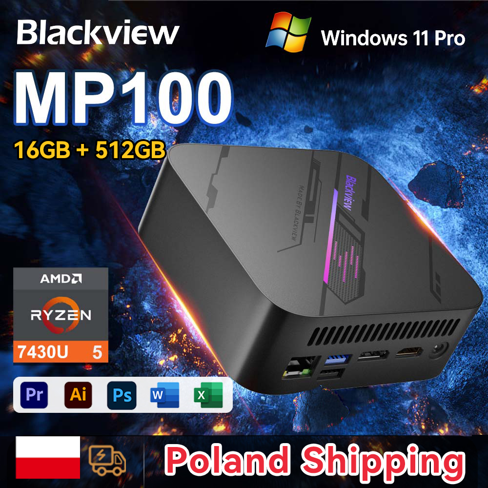 [Wysyłka z Polski] Blackview MP100 Mini PC 7430U Windows 11 Pro 16GB DDR4 512GB SSD AMD 6-rdzeniowy 12-wątkowy Mini Komputer