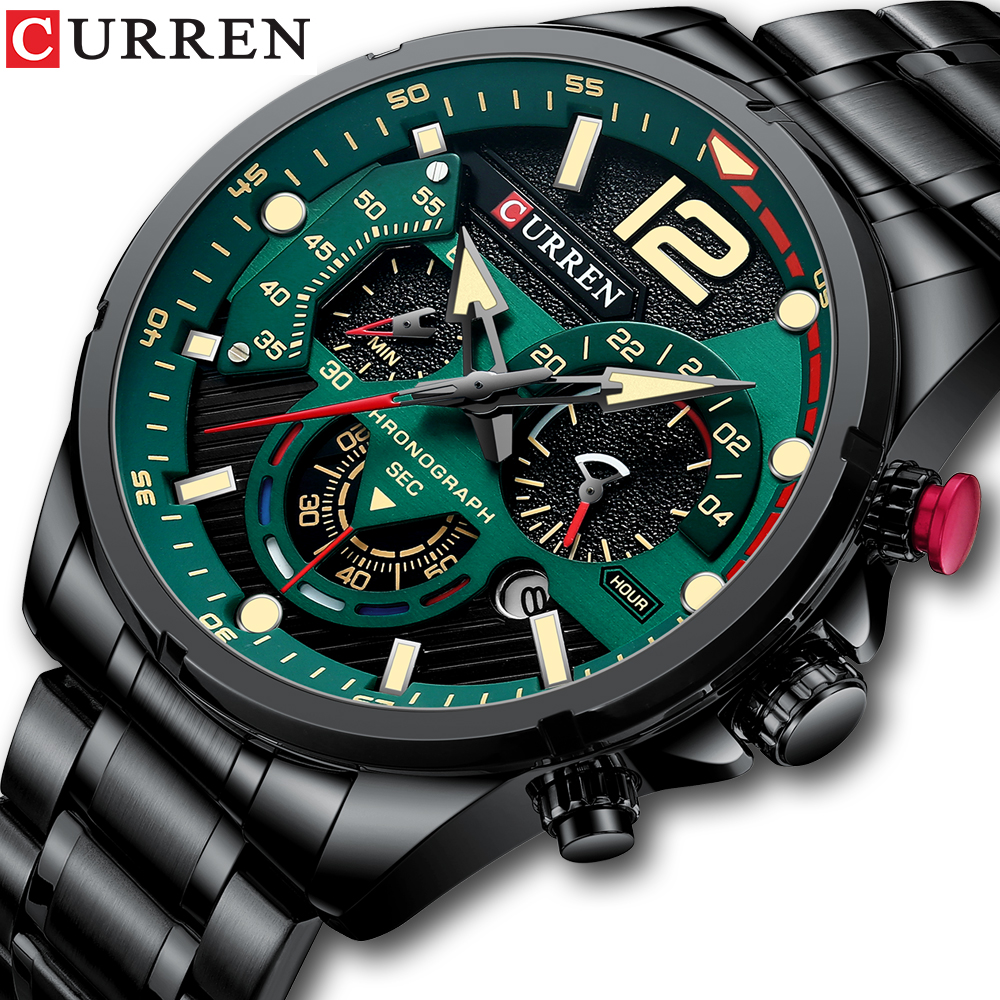 CURREN marque de luxe Sport montres pour homme lumineux montres à Quartz chronographe décontracté en acier inoxydable mâle horloge
