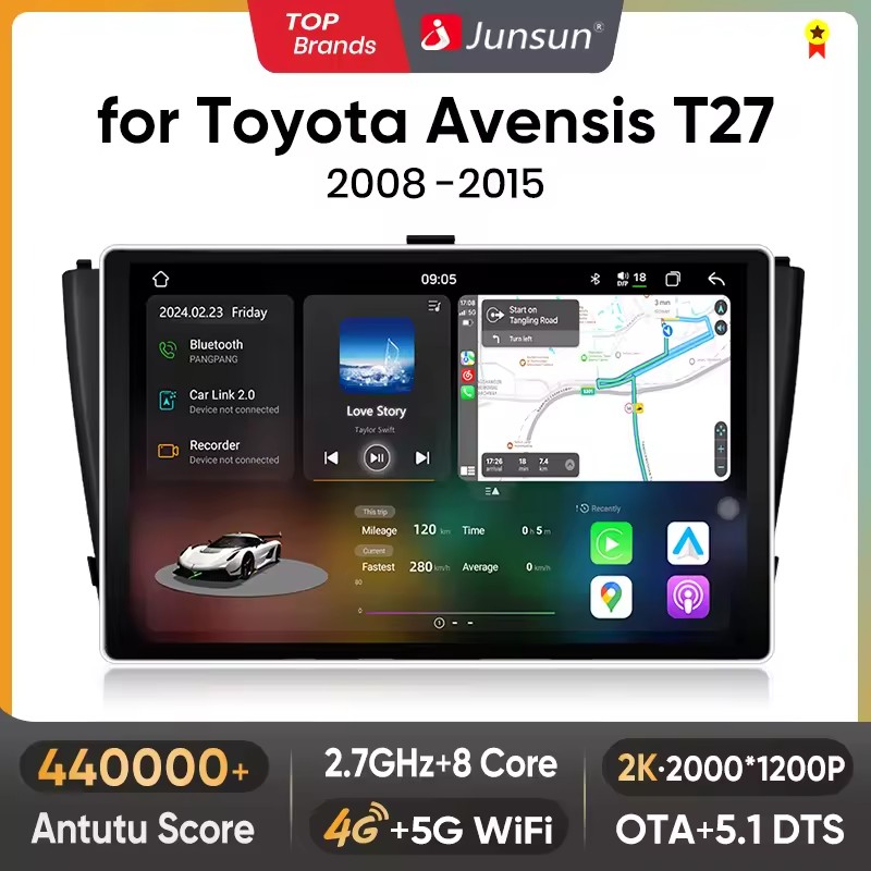 Junsun-Sistema inteligente de coche V3 Plus 2K, CarPlay inalámbrico, Android, para Toyota Avensis T27 2008-2015, autorradio Multimedia