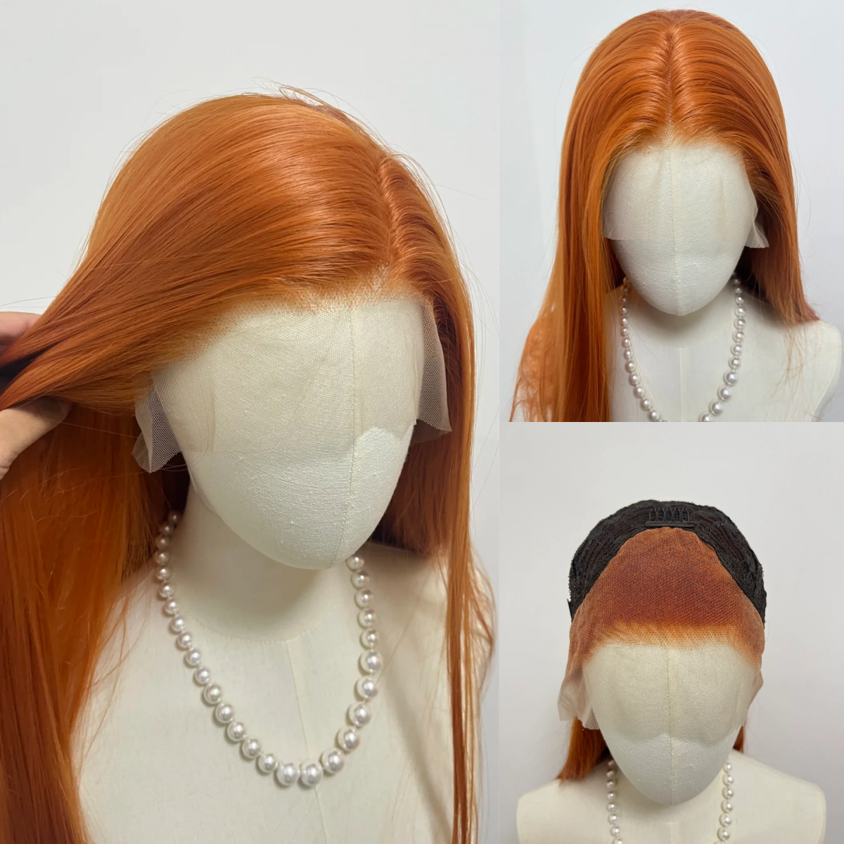Peruka typu lace front dla kobiet, pomarańczowa, imbirowa, 66 cm (26 cali), długa, prosta, peruki syntetyczne z koronką 13*4, naturalnie wyglądająca peruka do cosplayu, peluca.
