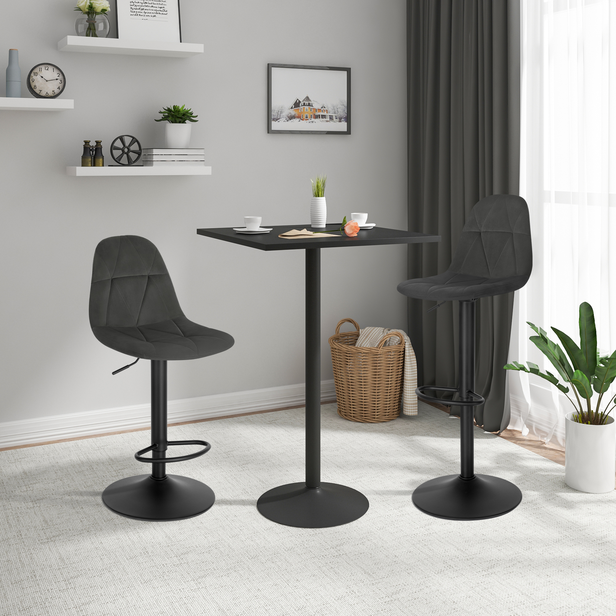 2 pcs/ensemble Tabourets de bar réglables en hauteur, tabourets de comptoir en velours 360 °   Chaise de bar pivotante, tabouret de bistrot design avec dossier