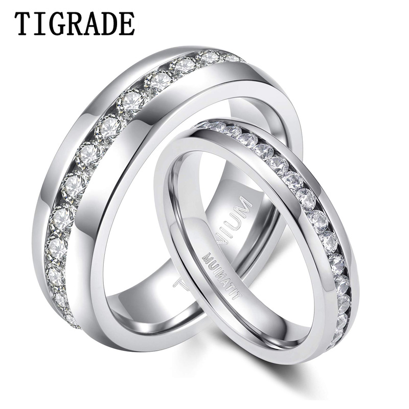 TIGRADE 4/5/6mm Anello in titanio Anello di fidanzamento con zirconi cubici Anti-allergia Uomo Donna Fede nuziale Taglia da 3 a 13,5