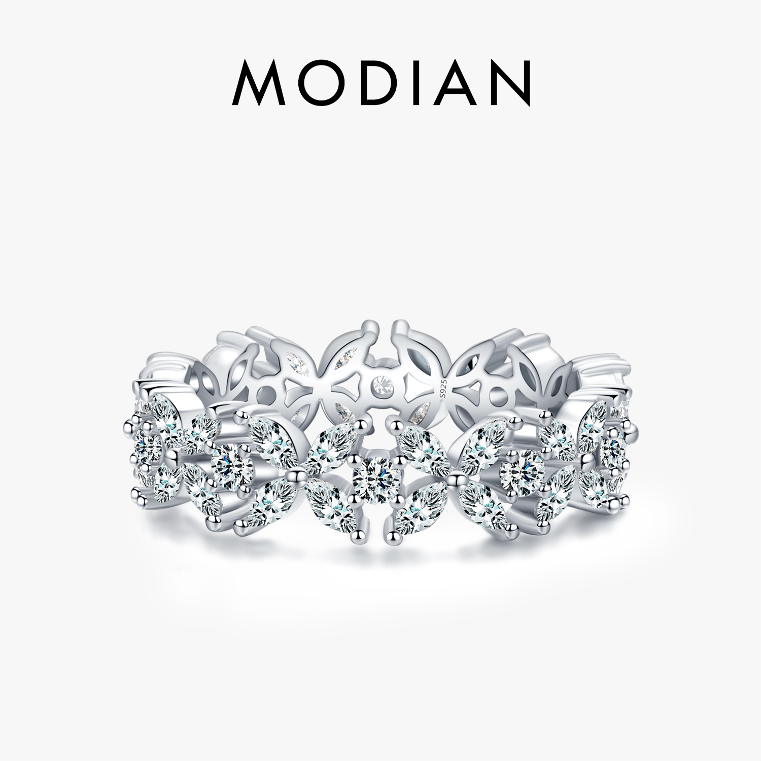 MODIAN classique 925 en argent Sterling clair CZ éblouissante fleur empilable bague pour les femmes 2021 fête Fine femme bijoux Anel