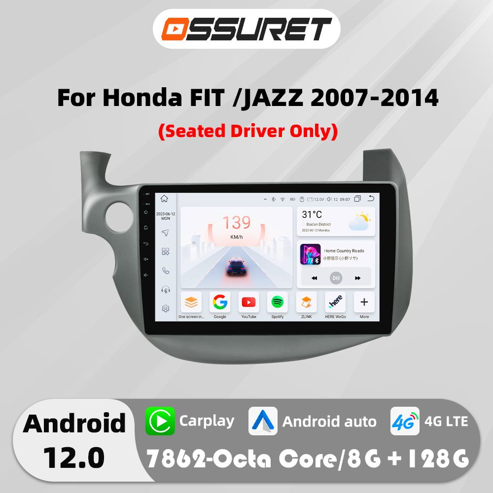 2DIN Carplay Android 12 Autoradio pour HONDA FIT JAZZ 2007-2014 lecteur multimédia voiture systèmes intelligents radio GPS Auto stéréo