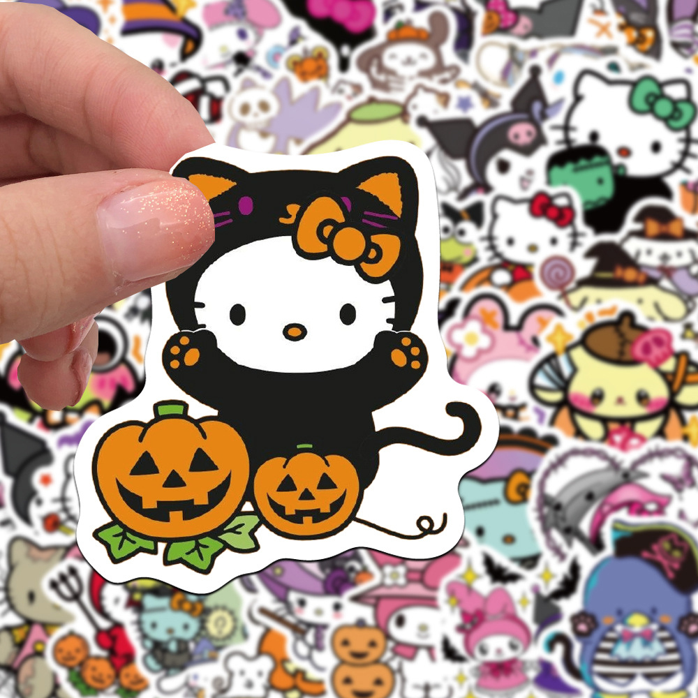 52 Uds pegatinas de grafiti de Halloween lindo Sanrio pegatina equipaje portátil teléfono coche bicicleta calcomanías de dibujos animados Helllo Kitty Kuromi juguete