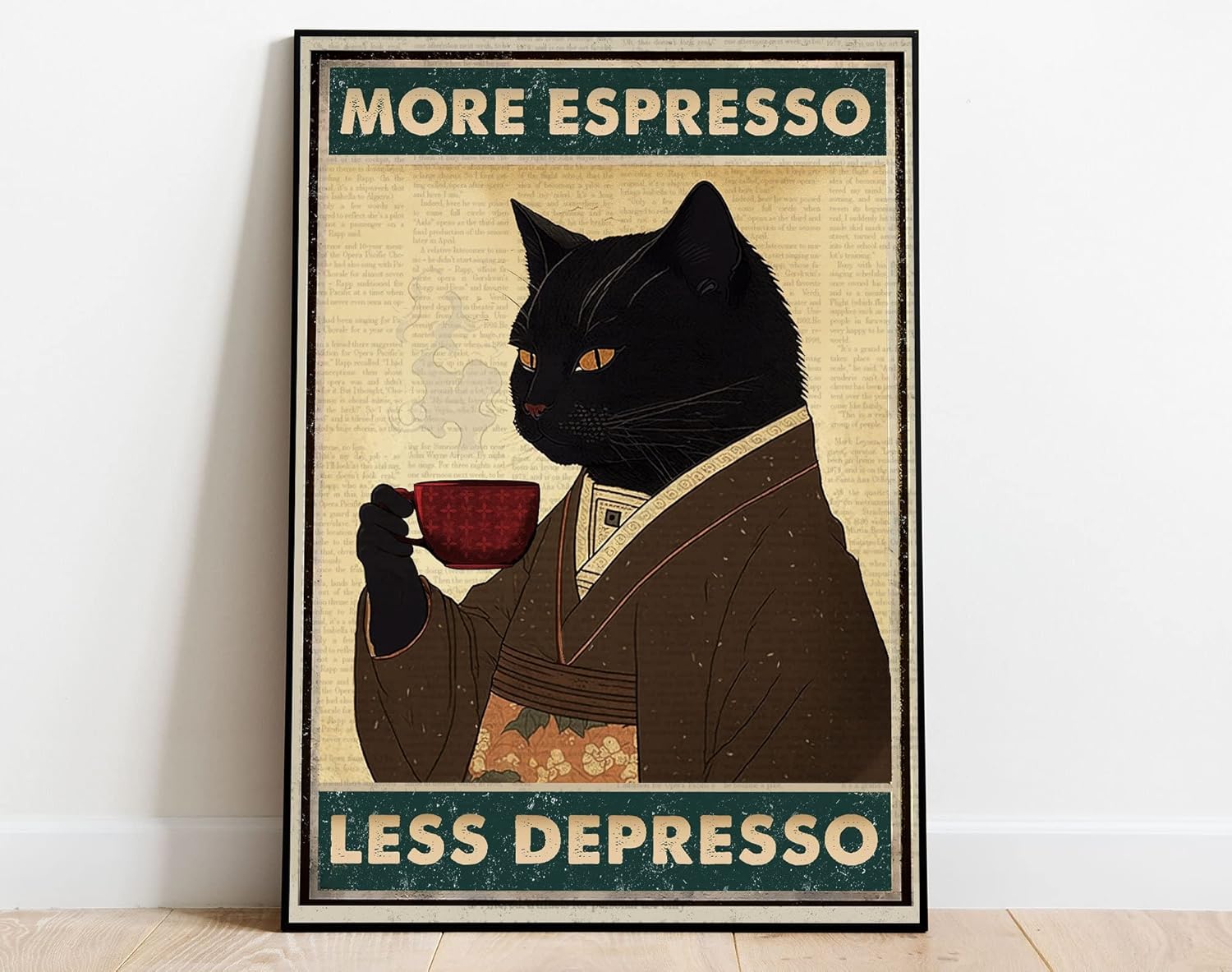 Retro metal estanho sinal 5.5x8 polegadas mais espresso menos depresso cartaz beber cartaz café amante presente engraçado gato preto parede ar