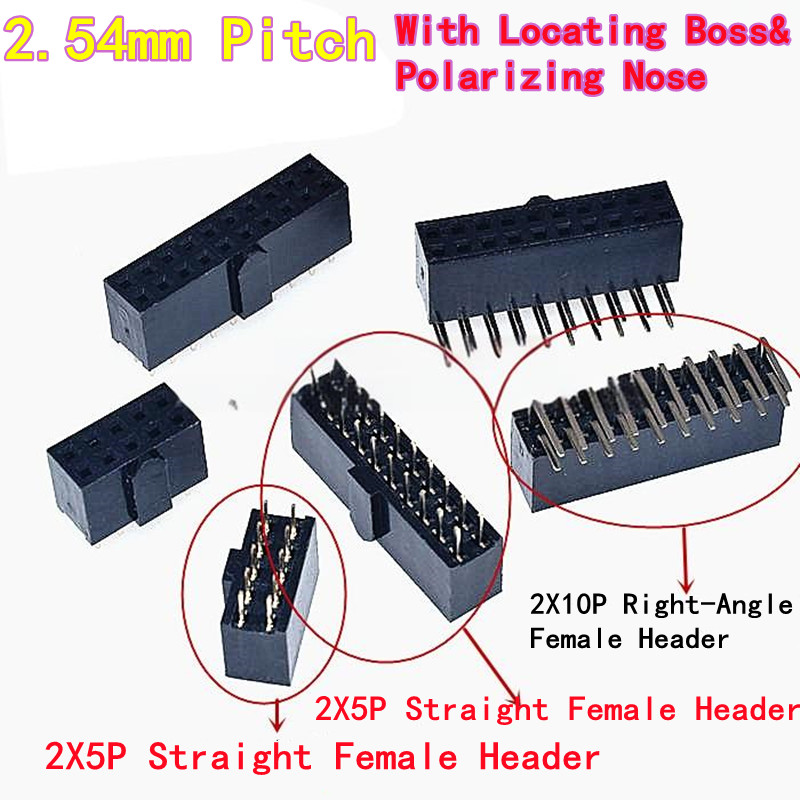 10 Uds. Cabezal hembra de doble fila de paso de 2,54mm con cabezal de caja de nariz polarizador de jefe de localización tipo 2 × 5P 2 × 10P Pin recto/ángulo recto