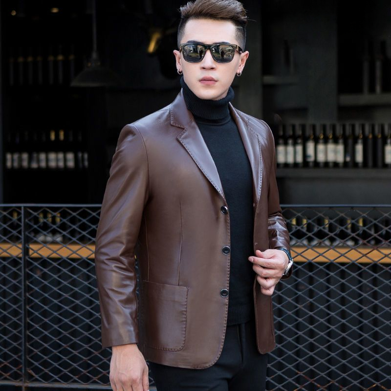 Chaqueta marrón para hombre, chaquetas de vestir, abrigos de negocios, trajes y Blazers de cuero para hombre, moda Premium de alta calidad, 2024