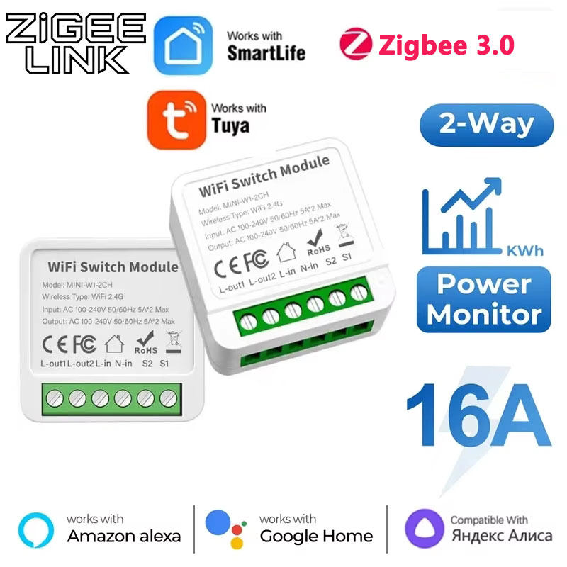 1/10 SZT. Inteligentny przełącznik Tuya ZigBee 3.0 16A, moduł sterowania dwukierunkowego, włącznik/wyłącznik, bezprzewodowy pilot, sterowanie głosowe Alexa Google Home