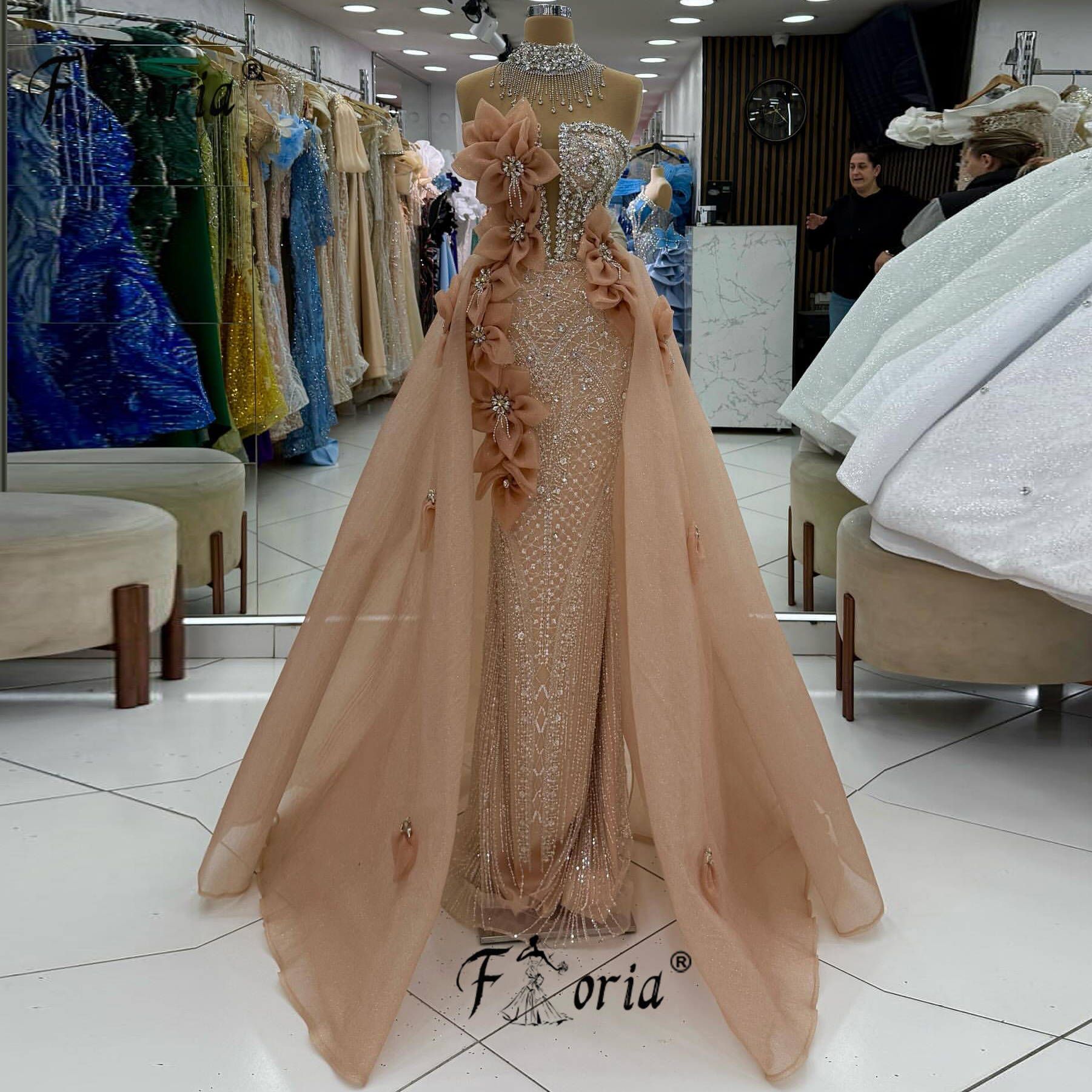 Luxo mulher africana vestido de festa com overskirt frisado 3d apliques vestidos de casamento robe de soiree personalizado vestido elegante 2026