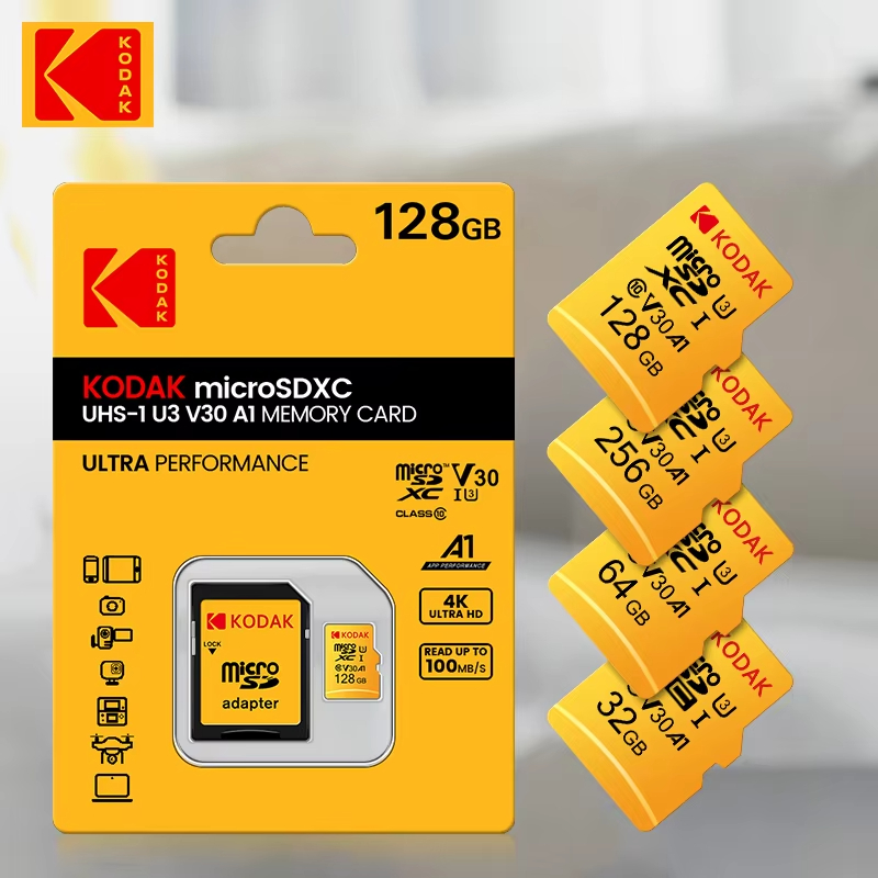 Kodak 100% oryginalna karta pamięci Micro SD 128 GB klasy 10 Karta pamięci 64 GB Karta pamięci Flash 32 GB V30 U3 do rejestratora jazdy