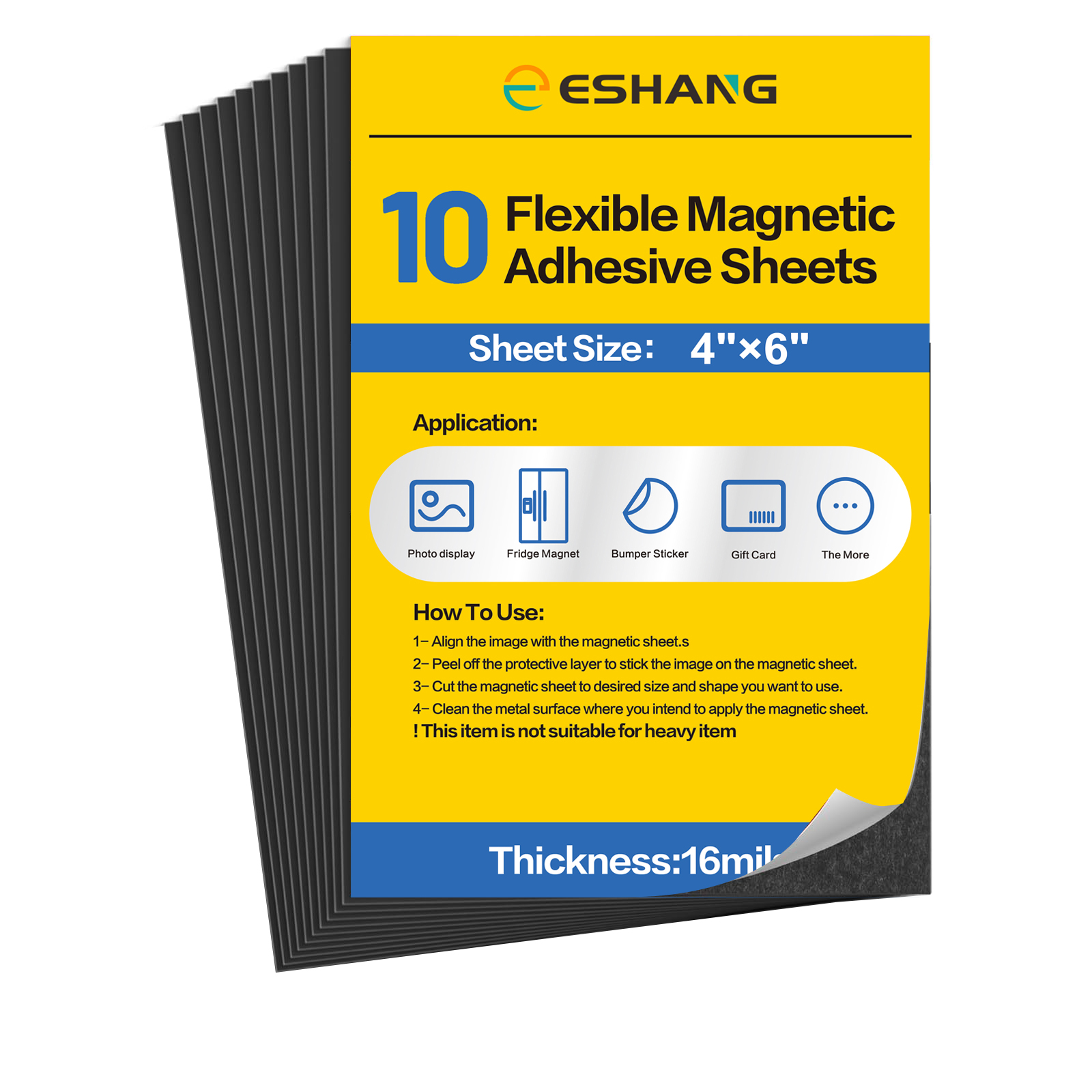 ESHANG- Paquete de 10 hojas magnéticas adhesivas de 4 "x 6", con respaldo adhesivo, imanes de imagen flexibles, hojas magnéticas cortables
