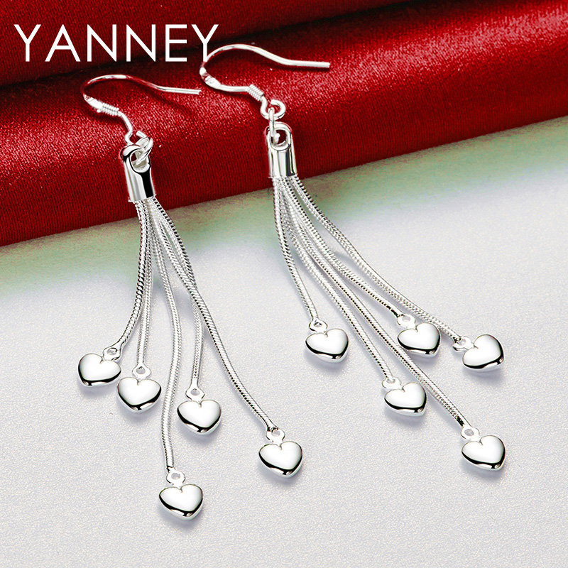 Damen-Ohrringe aus 925er-Sterlingsilber, 70 mm, obere Quaste, Herz-Ohrringe für Mode, Freundin, Hochzeit, Schmuck, Geschenke, Accessoires