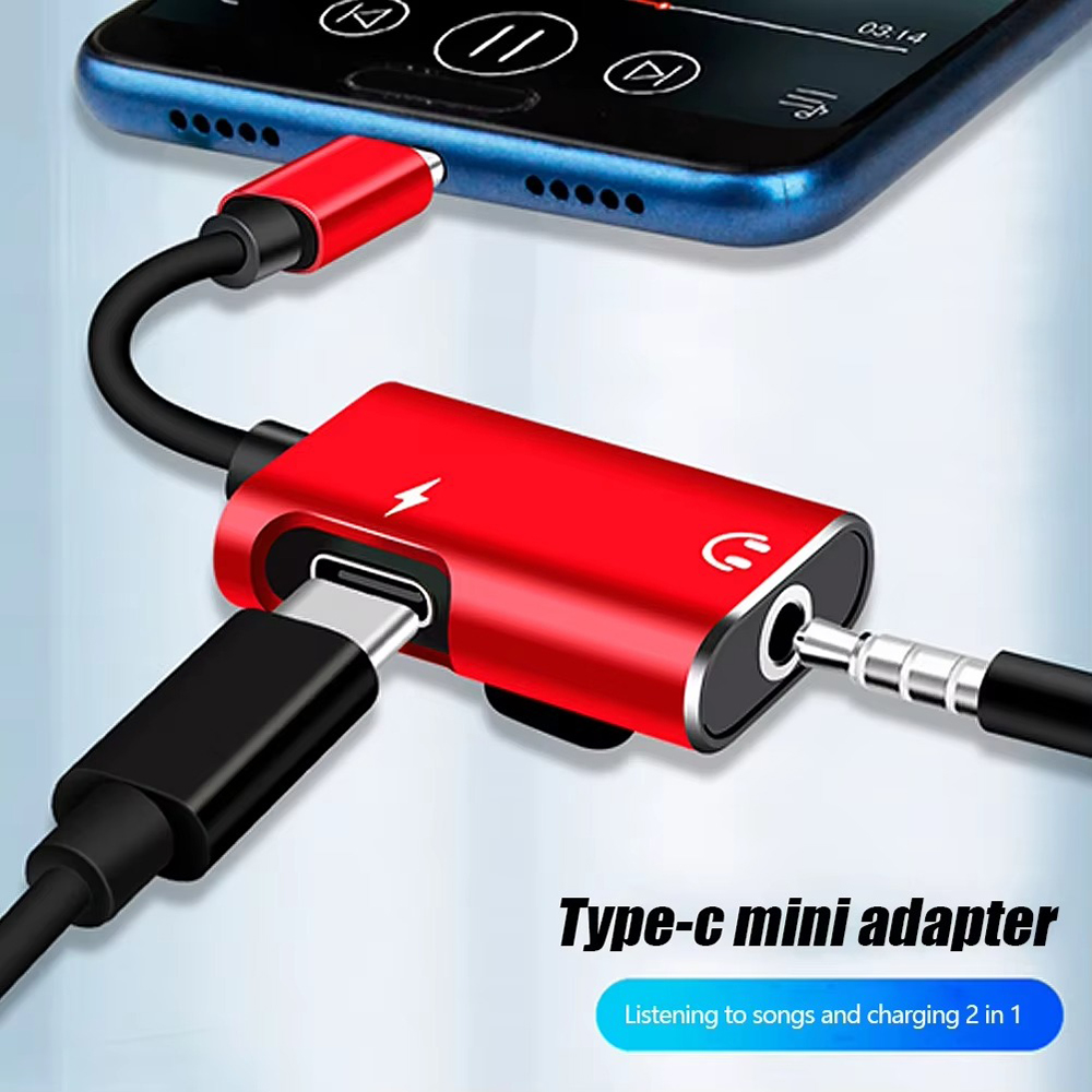อะแดปเตอร์แปลง Type C ตัวเมีย เป็น 3.5 มม. ตัวผู้ 2 in 1 ตัวแยกสัญญาณเสียง USB C สำหรับหูฟัง สายแปลงเสียง สำหรับ Xiaomi Huawei