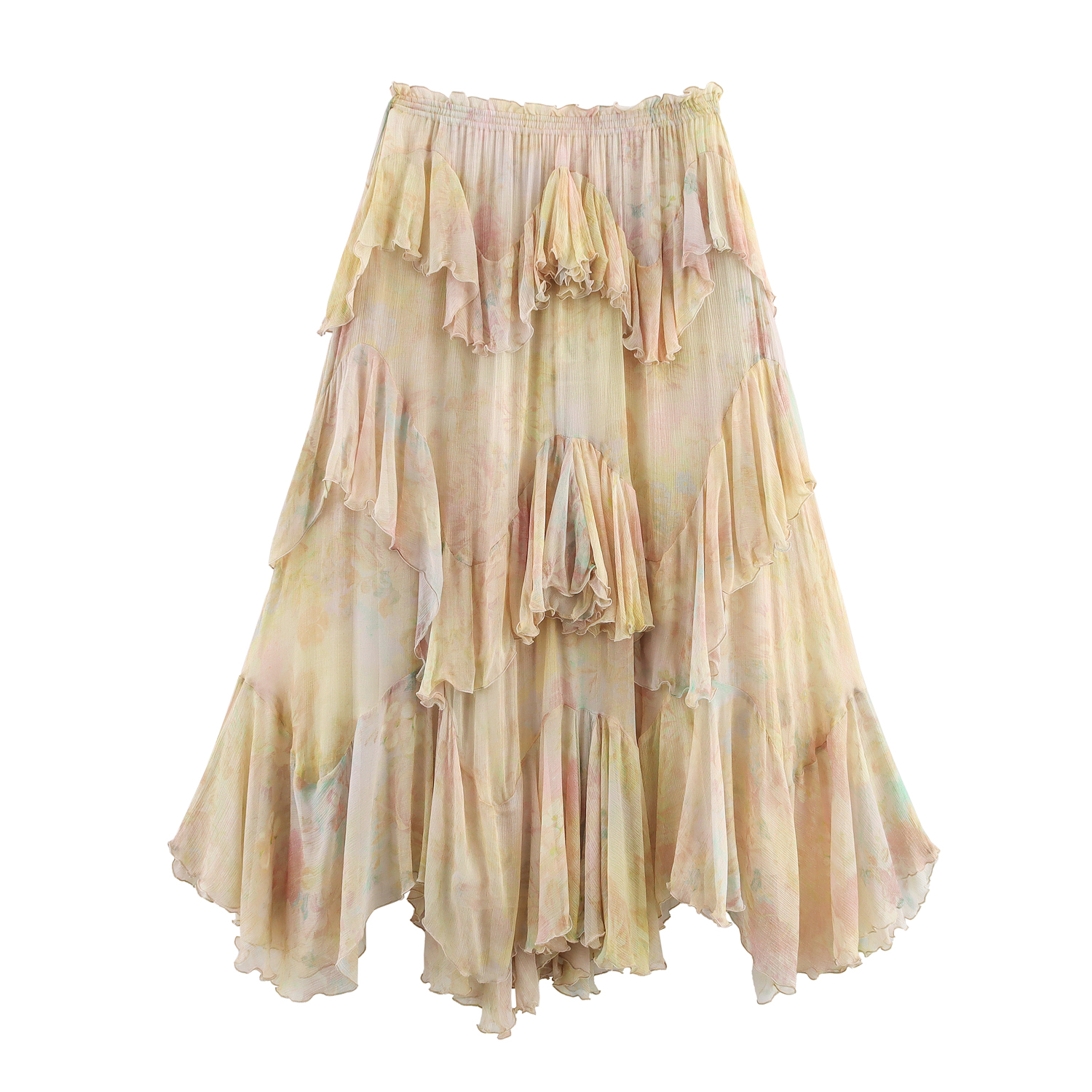Falda Vintage de verano con estampado Floral para mujer, falda elegante con dobladillo con volantes, falda Midi holgada Irregular de cintura alta, ropa para mujer 3694011