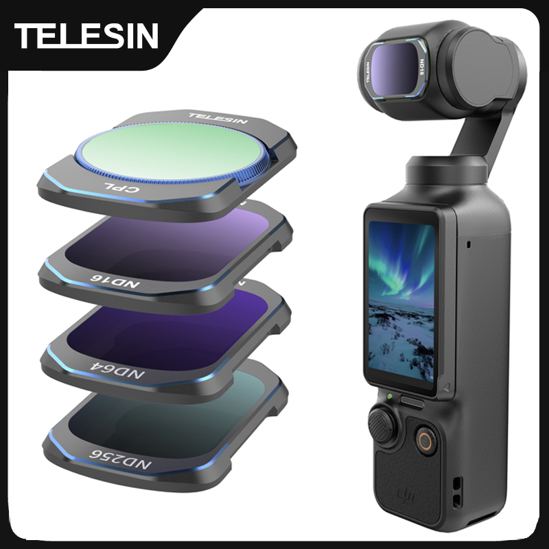 Zestaw filtrów obiektywu TELESIN do DJI OSMO Pocket 3 4 CPL ND16 ND32 ND64 ND256 Czarny Zestaw filtrów dyfuzyjnych do DJI Pocket 4 3