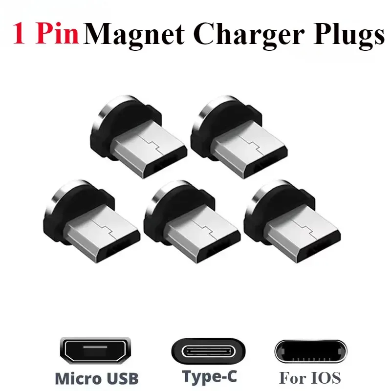 1Pcs 5Pcs 1 Pin Round Magnetic Cable Plug Type C Micro USB C Plugs Fast Charging Phone Magnet Charger Plug for IPhone Samsung